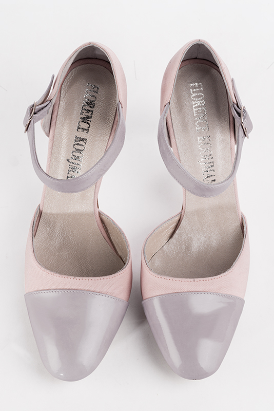 Dusty rose pink women's open side shoes, with an instep strap. Round toe. Very high slim heel. Top view - Florence KOOIJMAN